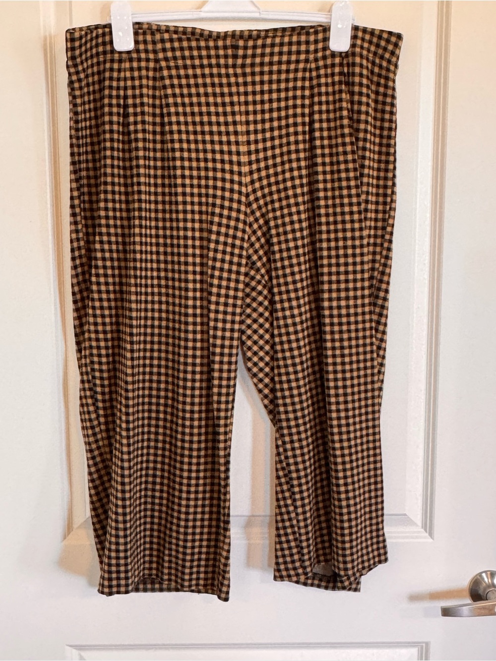 J.Jill Ponte Full Leg Cropped Pants Black Tan Checked Houndstooth Plus Size 2X